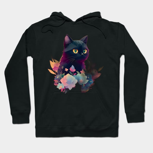 Cute Black Cat Love Watercolor Hoodie by ImaginativeInkPOD